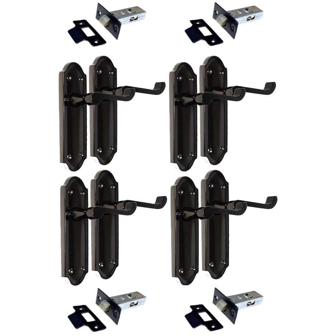 Epsom Door Handle – Ashford Black Nickel Internal Door Handles with Tubular Latch, Modern Black Door Handle Set for Internal Doors (170 x 48mm) (4 Pair of Handles + Tubular Latch)