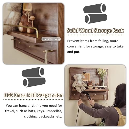 Wooden Decorative Breaker Box Cover with Shelf & Hooks, Wall-Mounted Electrical Panel Cover, Flip-Up Switch Box, Stylish Home Decor (23.6x27.6in)