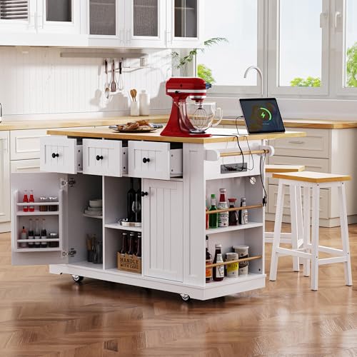 Merax 53" Upgraded Kitchen Cart Island with 2 Bar Stools