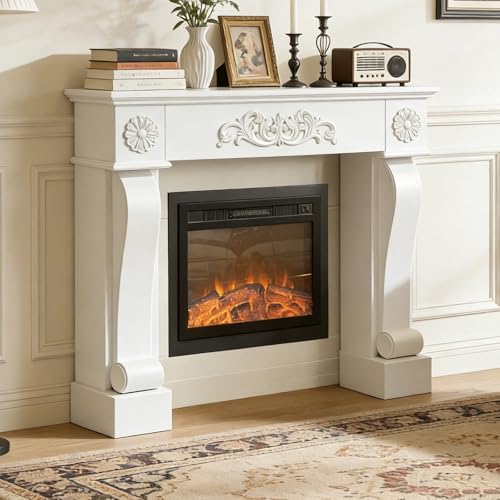 Ing Fireplace Surround, Grade A Mdf Wood Surround Mantel With Legs & Decorative Pattern For Electric Fireplace, Anti-tipping & Waterproof, White