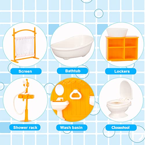 Takihon Dollhouse Furniture Bathroom Set,Miniature Dollhouse Accessories,Doll House Toys With Bathtub,Washbasin,Educational Role Play,Pretend Play Toys For Kids,Toddlers,Boys,Girls #TOP1