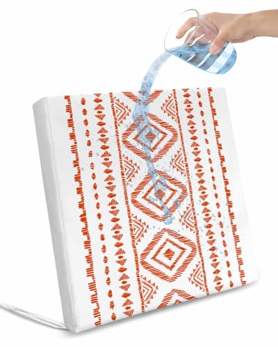 Homechoid Orange Boho Indoor Outdoor Couch Cushion Covers Replacement 2 Pack, Modern Bohemian Farmhouse Geometric Stripes Waterproof Chair Sofa Seat Cover with Ties 22x20x4