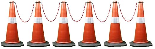 ROSHANARA Road Safety Traffic Cone (6 Cones) with 6 Meters Safety Chain and 6 Hooks