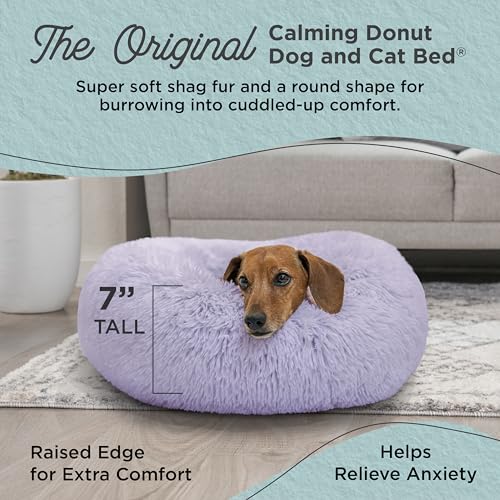 Image of Best Friends by Sheri The Original Calming Donut Dog Bed for Small Dogs up to 25 lbs, Shag Faux Fur, Lavender, 23 inch x 23 inch