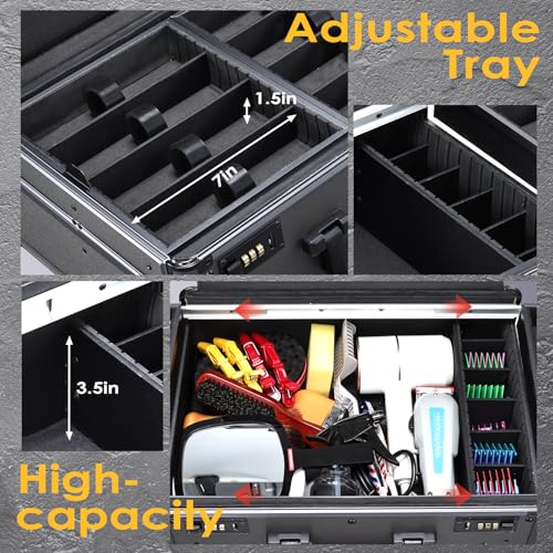 Image of Yueieoun Barber Case with Clippers Sliding Tray, Profesional Barbers Briefcase Tool Case, Travel Barber Cases for Clippers and Supplies, Hair Scissors Trimmer Organizer, Salon Grooming Hard Suitcase