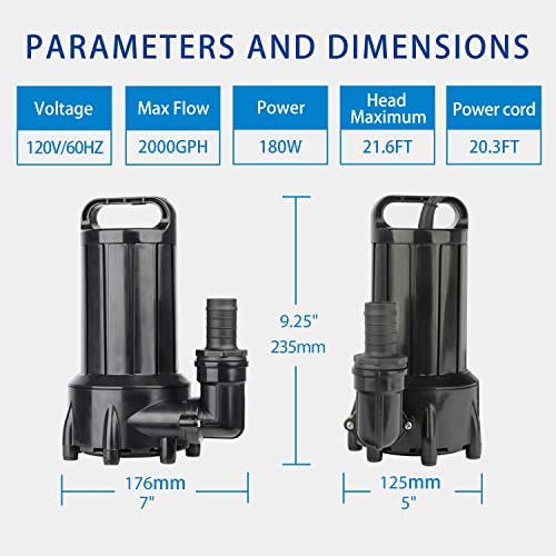 Image of OYO WATER 2000GPH Submersible Outdoor Inline Pond Pump | High Head Water Pump for Garden Waterfall Fountain Water Circulation for Koi Fish Pond