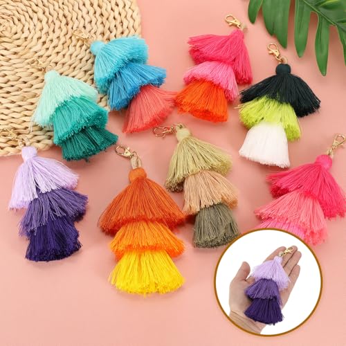 Gland tri-couche 17cm violet pour bijoux et deco boheme lot de 4
