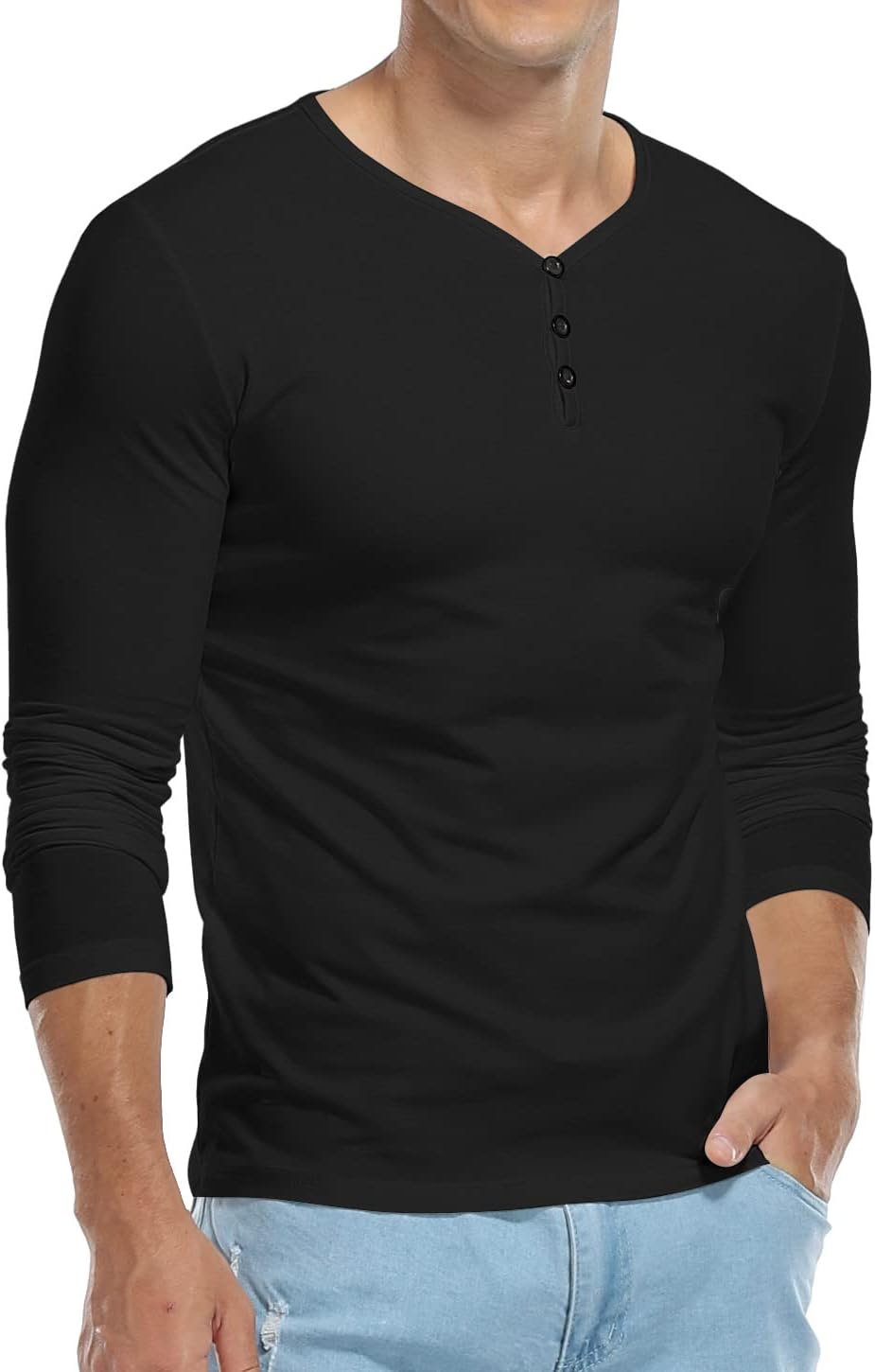 KUYIGO Men's Henley Shirts Short Long Sleeve Casual Summer Slim Fit Cotton Shirt - Image 2