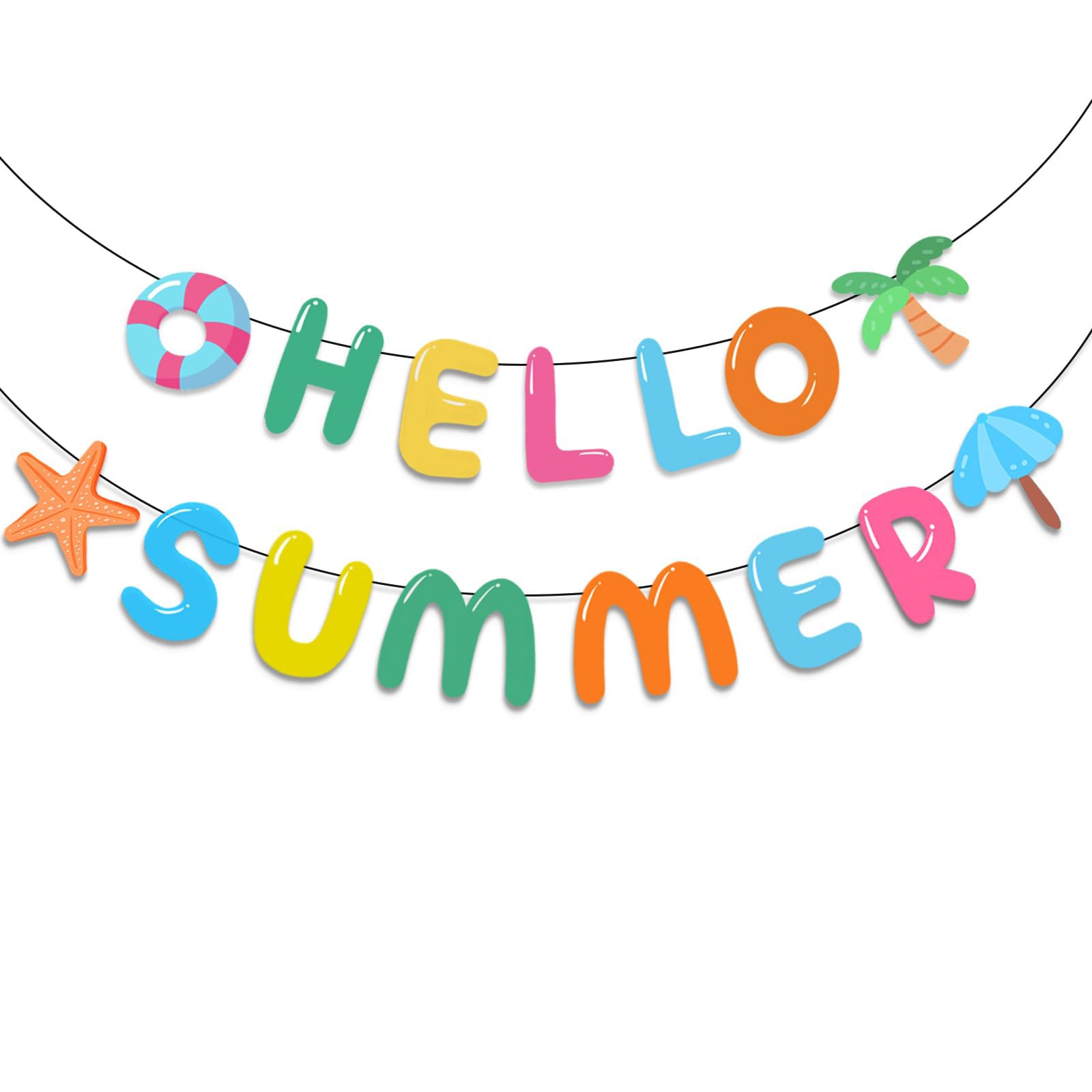 2PCS Summer Decorations Banner Hawaiian Beach Party Photography Decorations “Hello Summer” Ideal for Garden Parties, Poolside Photos, Bbqs, Birthdays and Tropical-Themed Gatherings