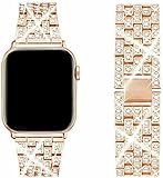 amhello Women Full Bling Diamonds Chain Watch Bands Compatible with Apple Watch 38 mm 40 mm,Stainles