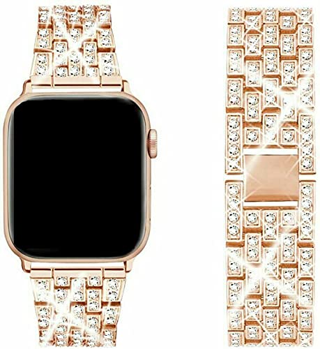 Amhello Women Full Bling Diamonds Chain Watch Bands Compatible With Apple Watch 38 Mm 40 Mm,Stainless Straps Replacement Wristband For Iwatch Band Series 6 5 4 3 2 1 (38/40 Mm Rose Gold) #TOP4