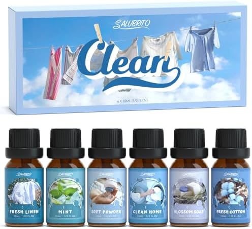 SALUBRITO Sauber Ätherische Öle Set, Naturrein Aromatherapie Duftöl für Diffuser, Kerzenherstellung, Saubere Baumwolle, Frisches Leinen, Sauberes Zuhause, Puder, Blütenseife, Minze