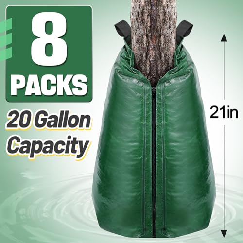 Image of 8Pcs 20 Gallon Tree Watering Bag, Slow Release Drip Irrigation Bags | Summers /Droughts Deep Watering, Easy Setup, Reusable, for Multiple Trees: New Planted / Transplanted / Large