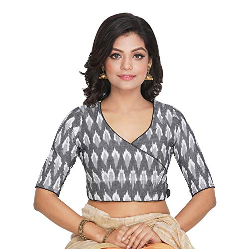 Image of RENE Women's Cotton Ikat Print Half Sleeve Stitched Blouse