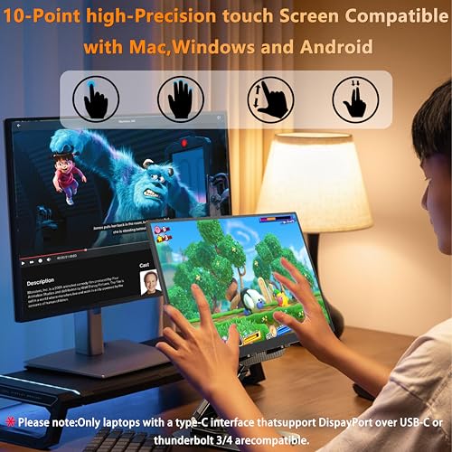 Image of Portable Touchscreen Monitor 15.6'' 1080P HDR Display, USB-C Vertical Monitor with Stand & Speakers, VESA Compatible External Monitor for Laptop Mac Windows Android (No Touch for iPhone /iPad /Consoles)