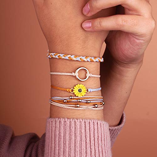 Image of Stackable Sunflower String Bracelets Cute Boho Braided Summer Beach Jewelry