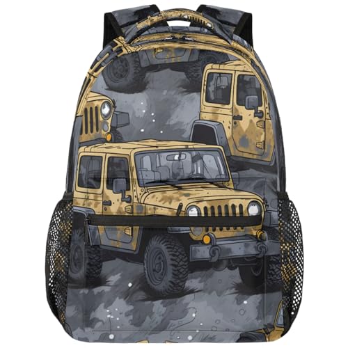 fifbird Mochila unisex amarilla con diseño de coche es guapo, ligera, mochila de viaje, mochila de mano, mochila de gimnasio, resistente para el trabajo, viajes, deportes, equipaje al aire libre