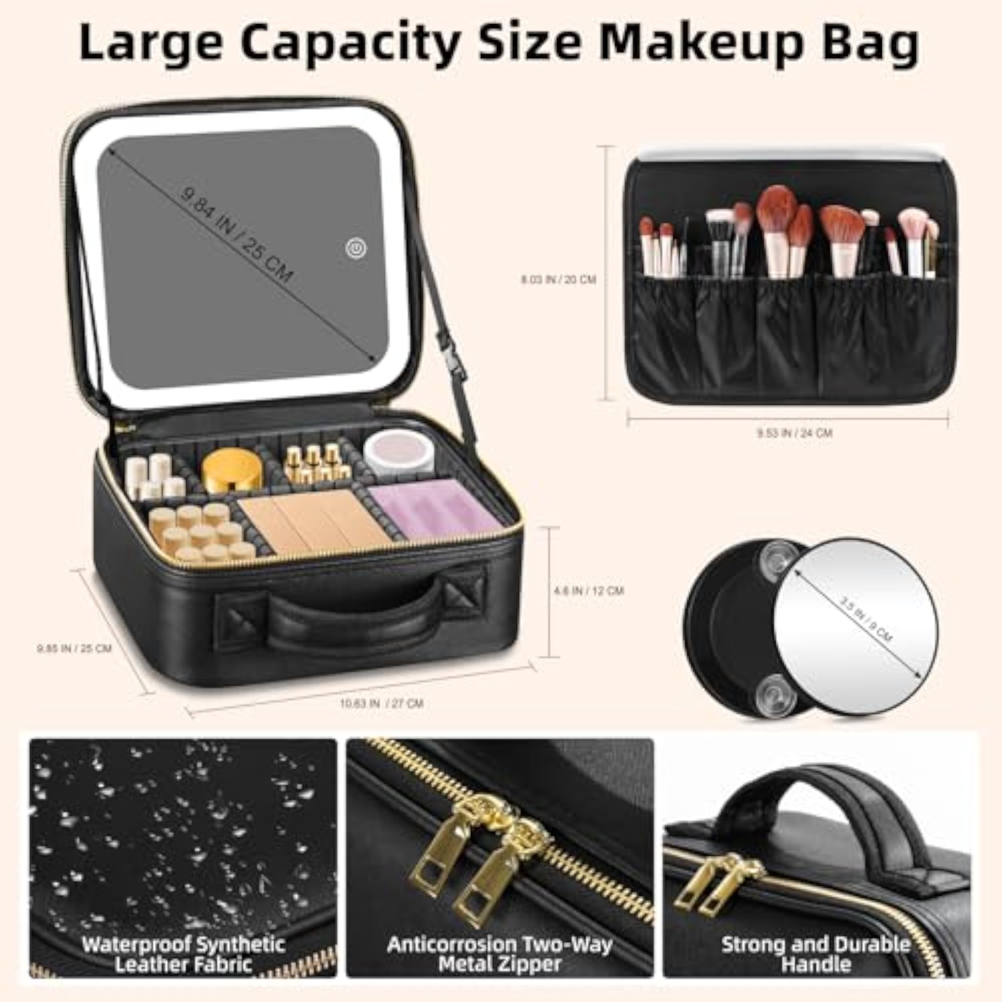 Makeup Bag with Mirror and LED Light