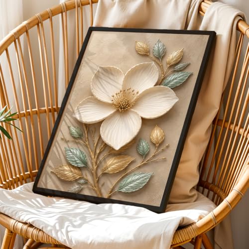 Image of NoWorries Floral Botanical Wall Painting with Frame | Premium Textured Flower & Leaf Artwork, Pastel Nature Wall Decor Framed for Living Room Bedroom Office and Home Decoration (Art-14,17x25inch)