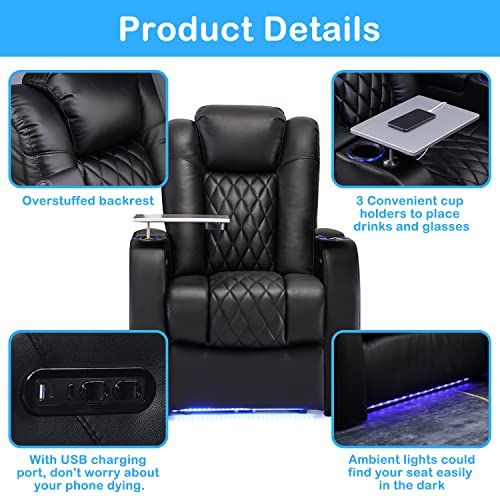 Home-Theater-Seating-Top-Grain-Nappa-Leather-Recliner-Chair-Dual-Power-Movie-Gaming-Sofa-Electric-Headrest-with-Tray-Table-Type-C-USB-Charge-Cup-Holders-Row-of-1-Black Home Theater Seating Top Grain Nappa Leather Recliner Chair Dual Power Movie Gaming Sofa Electric Headrest with Tray Table Type C USB Charge Cup Holders Row of 1 Black