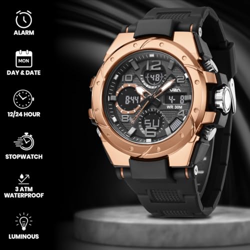 Image of V2A Styrke 5110 Analog Digital Watch for Men | Hybrid Multi Display Dial | Alarm Stopwatch Day Date 12 /24 Hr | TPU Strap | 30M Water Resistant