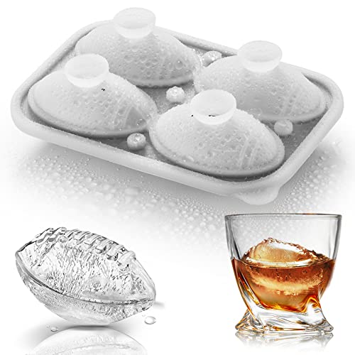 Silicone Football Ice Cube Mold Fun Shapes, Novelty Football Gifts, 2.2″ Large Craft Round Sphere Ice Ball Molds For Game Day, Whiskey, Cocktails, Bourbon, Super Bowl