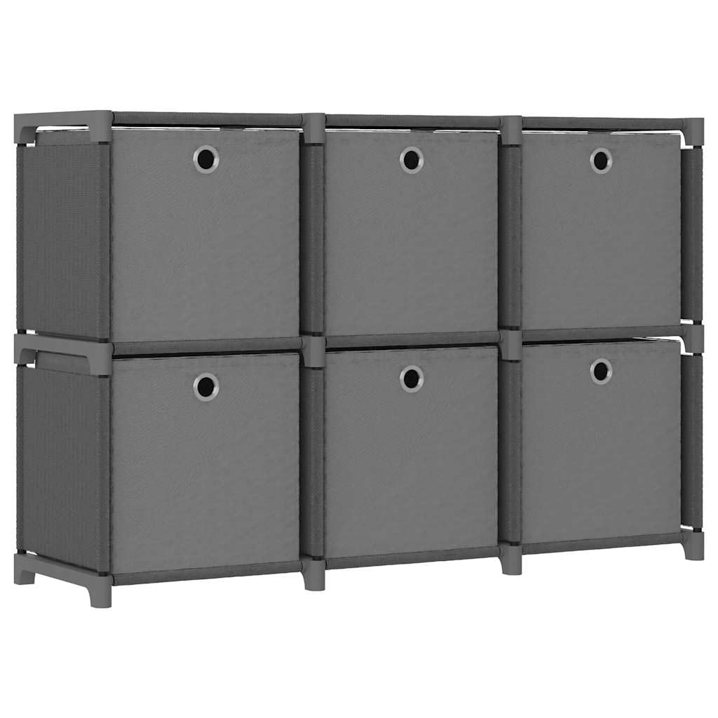 Würfelregal mit 6 Stoffboxen Standregal Grau 103x30x72,5 cm