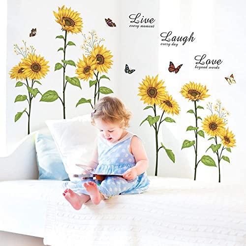 Runtoo Sunflower Butterfly Wall Art Stickers Flower Live Laugh Love Quotes Wall Decals Kids Bedroom Living Room Nursery Wall Decor - Image 2