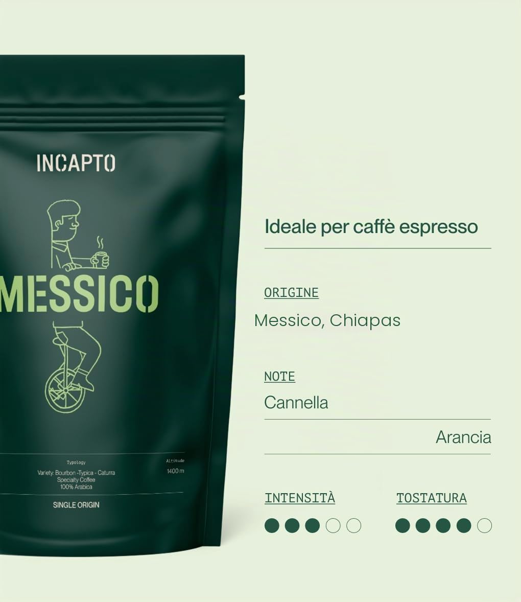 Incapto Caffè in Grani Naturale - Caffè di Specialità | Caffè Messico Grani | Caffè in Grani Arabica 100% | +80 punti SCA | Tostatura Naturale e Artigianale | Caffè Grani Naturale | Pacco da 1000 gr