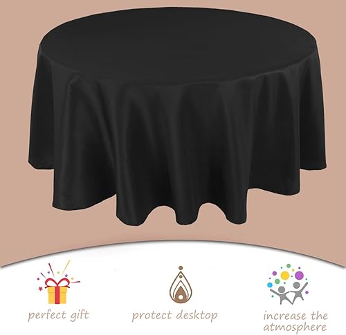 Miniatura 3 de Kesfey Mantel desechable de alta calidad de 12 piezas, mantel redondo de plástico negro de 84 pulgadas, decoración de mesa redonda para boda, fiesta