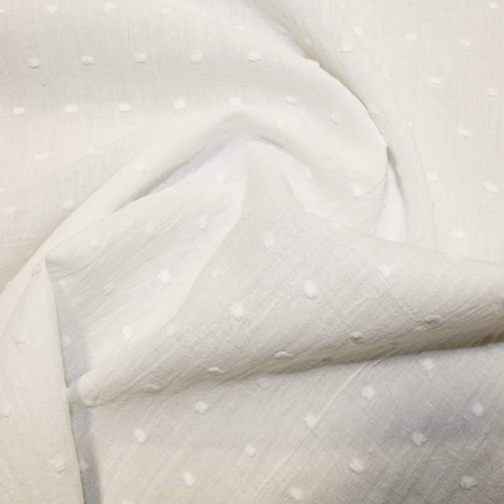 Oh Sew Crafty Limited White Dobby Cotton Fabric Spots Plain Coloured Dressmaking 135Cm Wide (Per Metre) (White)