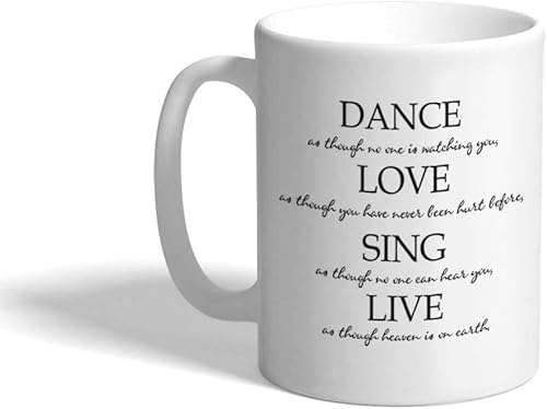 Taza de café personalizada de 11 onzas con diseño de taza de té de cerámica para bailar, amar, cantar, inspirar en vivo y motivación