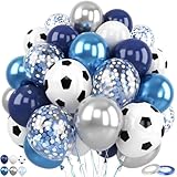 XIMEY 50 Ballon Foot, Ballon de Foot Bleu, Ballons Paillettes, Décorations de Anniversaire Foot, Anniversaire de Garçon, Match de Football, Coupe du Monde (Bleu Football, 50)
