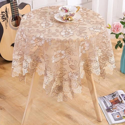 Mantel cuadrado de encaje floral de poliéster, protector de mesa redondo para bodas, fiestas, hogar, comedor, decoración reutilizable y lavable (90 x 90 cm)