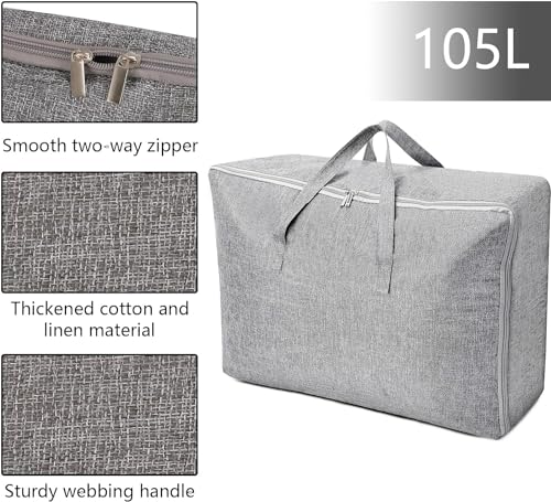 AKOLAFE 2 Stück Aufbewahrungstasche XXL Aufbewahrung für Bettdecken Groß 105L Aufbewahrungstasche mit Reißverschluss und Griffen 50x20x70cm Faltbar Unterbett Aufbewahrungsbox für Kissen, Kleidung