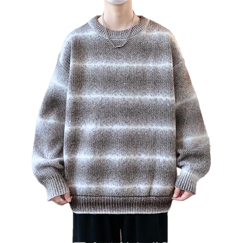 Mens Winter Sweaters Korean Style Soft Warm Print Sweater Casual Loose Long Sleeve Pullovers
