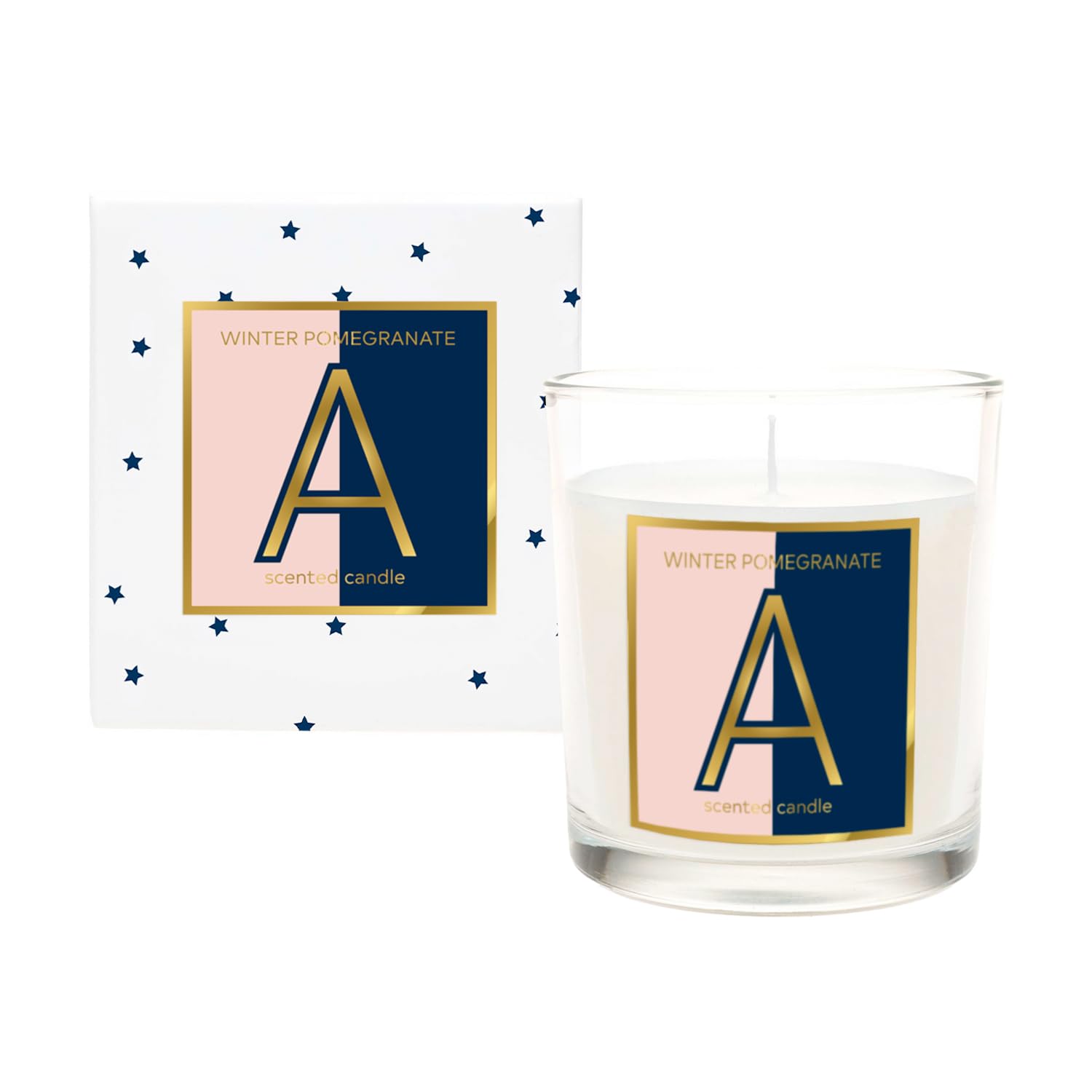 KeiCo A-Z Personalised Alphabet Letter Candle with Gift Box - Winter Pomegranate Scented 140g - Personal Name Initial Birthday Letters for Him or Her (Letter A)