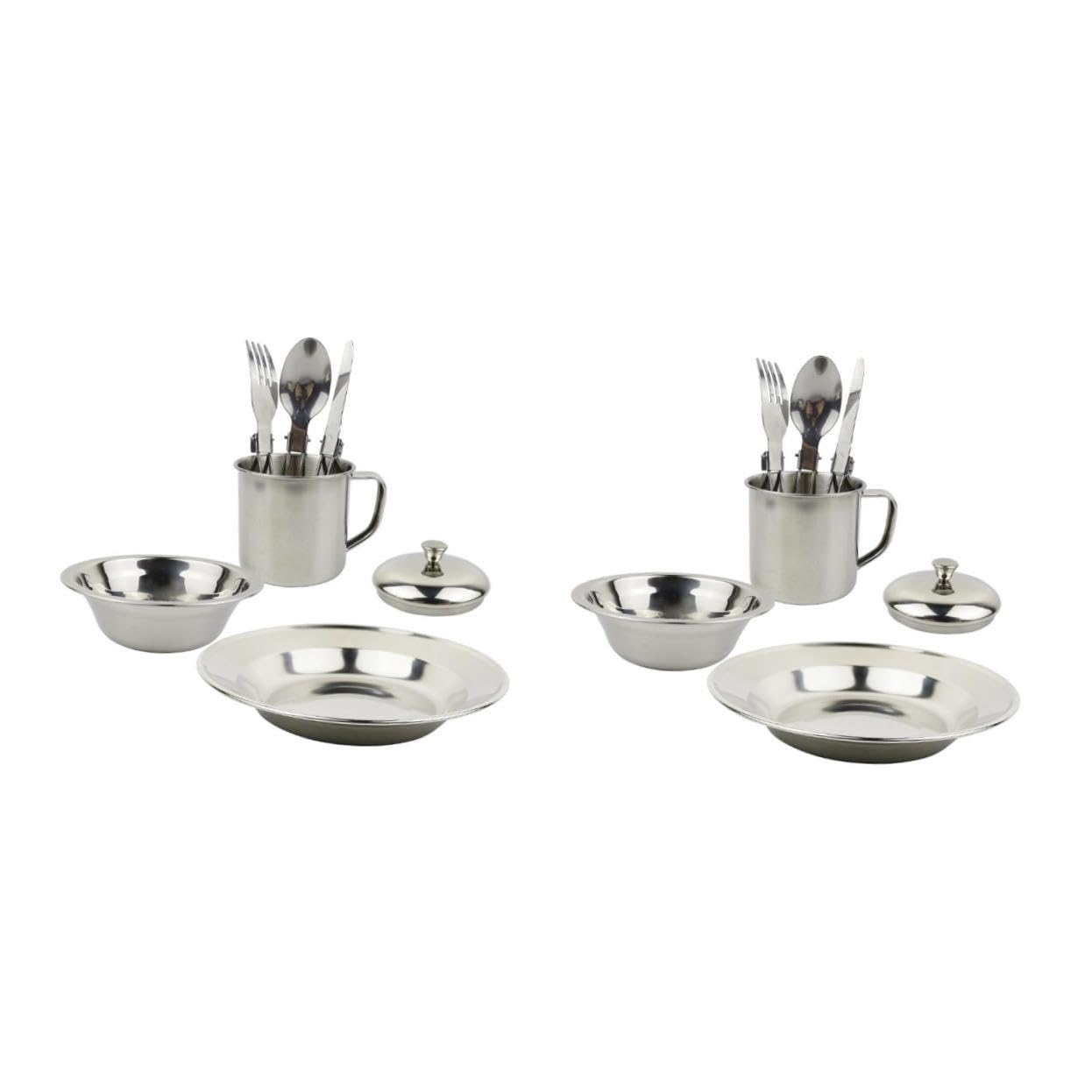 Abaodam 2 Sets Camping Kitchen Tools Stainless Steel Set Portable Dinnerware Utensil Caddy for Outdoor Cooking Travel Essentials