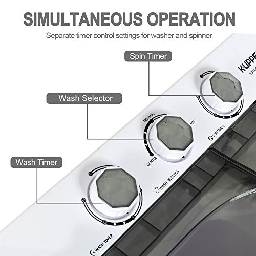 KUPPET Compact Twin Tub Portable Mini Washing Machine 26lbs Capacity, Washer(18lbs)&Spiner(8lbs)/Built-in Drain Pump/Semi-Automatic (White&Gray)