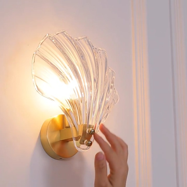 Image of Gold Wall Sconces for Bathroom, Vanity Light Fixtures, Modern Sconces Wall Lights with Clear Shell Shaped Glass Shades, Bathroom Light Fixtures for Living Room, Bedroom, Hallway, mirror, Kitchen, E12