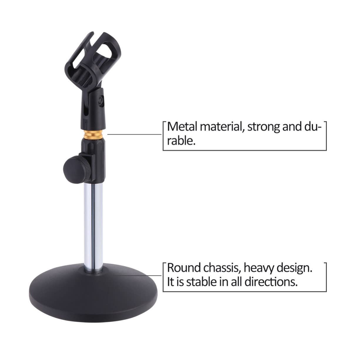 Supporto senza Mani Regolabile in Altezza 27-38 Cm Base in Metallo Nero per Microfono da Tavolo per Conferenze Online e Trasmissioni
