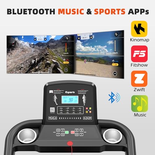 Image of Ksports Foldable 16.5 Inch Cardio Fitness Portable Treadmill with Bluetooth Connectivity, LCD Display, and Tracking Apps for Home Gym Equipment, Black