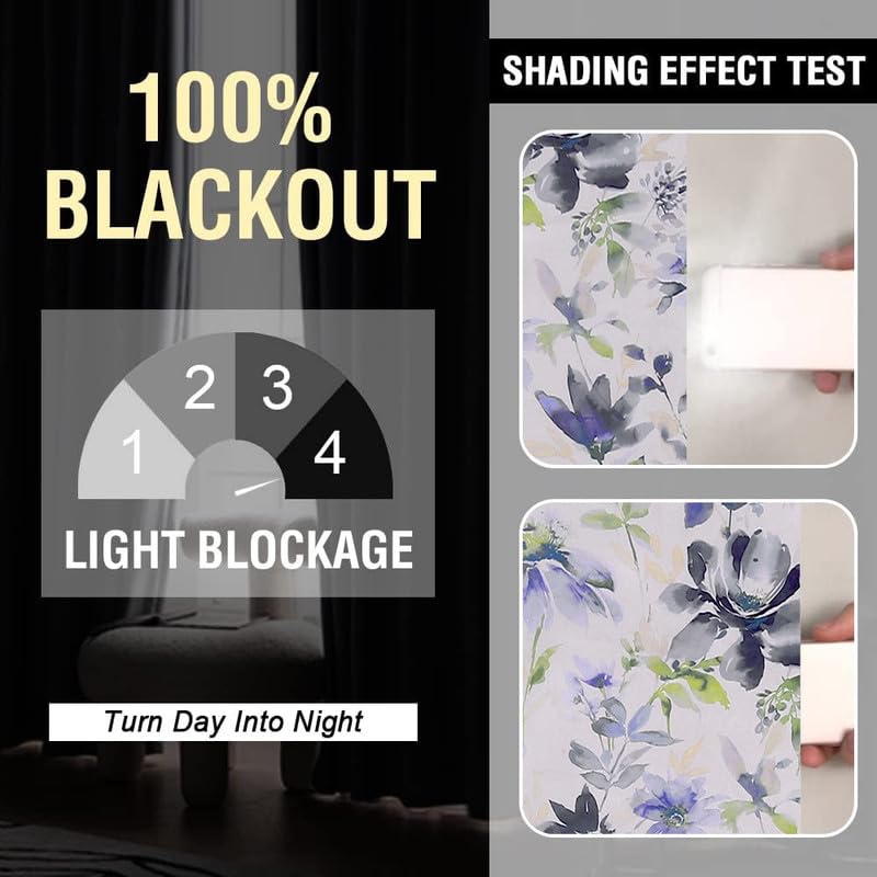Image of Cloth Fusion Printed 100% Blackout Door Curtains 8 Feet Long Set of 2, Room Darkening Parda with Stainless Steel Grommets for Home Decor (8x4.5 Feet, Blue Lotus)