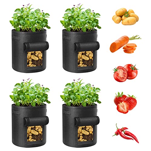 Ohiyoo Lot de 4 sacs de plantation de pommes de terre - 10 gallons - Pour planter des pommes de terre - 38 l - Sacs de plantation avec rabat visible - Pour légumes, pommes de terre, tomates (noir)