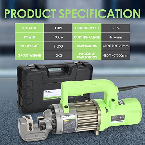 Image of 5 /8 inch Electric Hydraulic Rebar Cutter 1-1.5s Cutting Speed Portable Rebar Cutter Cutting Rebar 4-16mm 1000w 120v /60hz RC16B (Light Green)