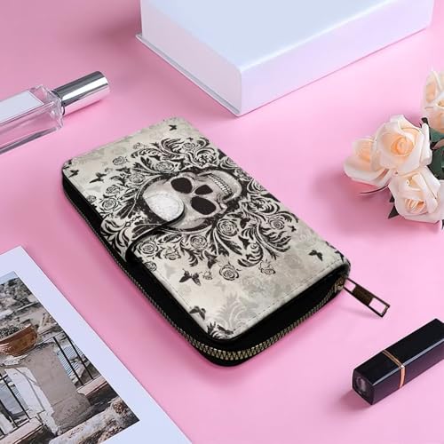 Image of COEQINE Ladies Wallets Pink Leopard Heart Black Printed Leather Phone Long Clutch Purses Check Coin Change Holder