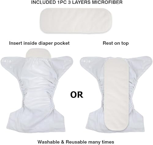 Miniatura 3 de WIRESTER Pañal de tela para bebé, tamaño único, ajustable, lavable, reutilizable, pañal de bolsillo de tela para bebé, color negro y blanco,