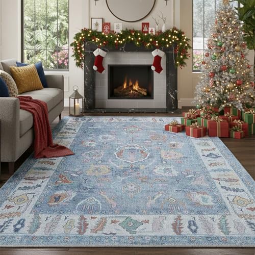 Fame Rugs Blue Modern Oushak Rug 9x12, Vintage Turkish Colorful