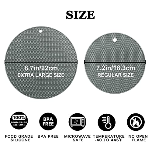Image of Silicone Trivet Mats, 2 Sizes 7 & 9 Inch Heat Resistant Silicone Hot Pads Pot Holders for Kitchen - Trivets for Hot Dishes, Multipurpose Non-Slip Heat Resistant Mat, Spoon Holder, Drying Mat(Gray)