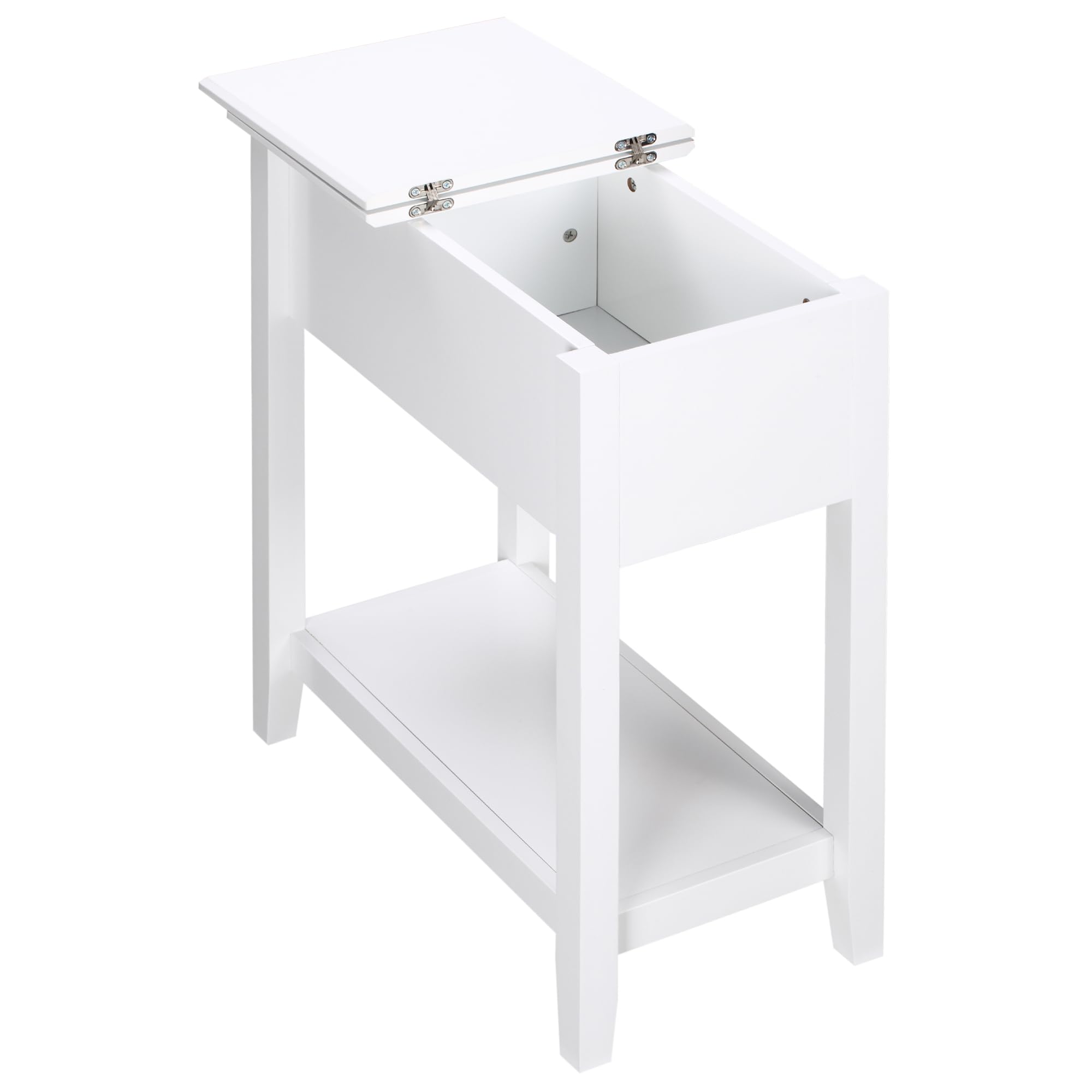 HOMCOM Mesa Auxiliar Mesita de Noche Tapa Abatible 60,5x32,5x70 cm Blanco | Estante de Almacenamiento, Orificio de Cable Oculto, para Salón Cama Dormitorio